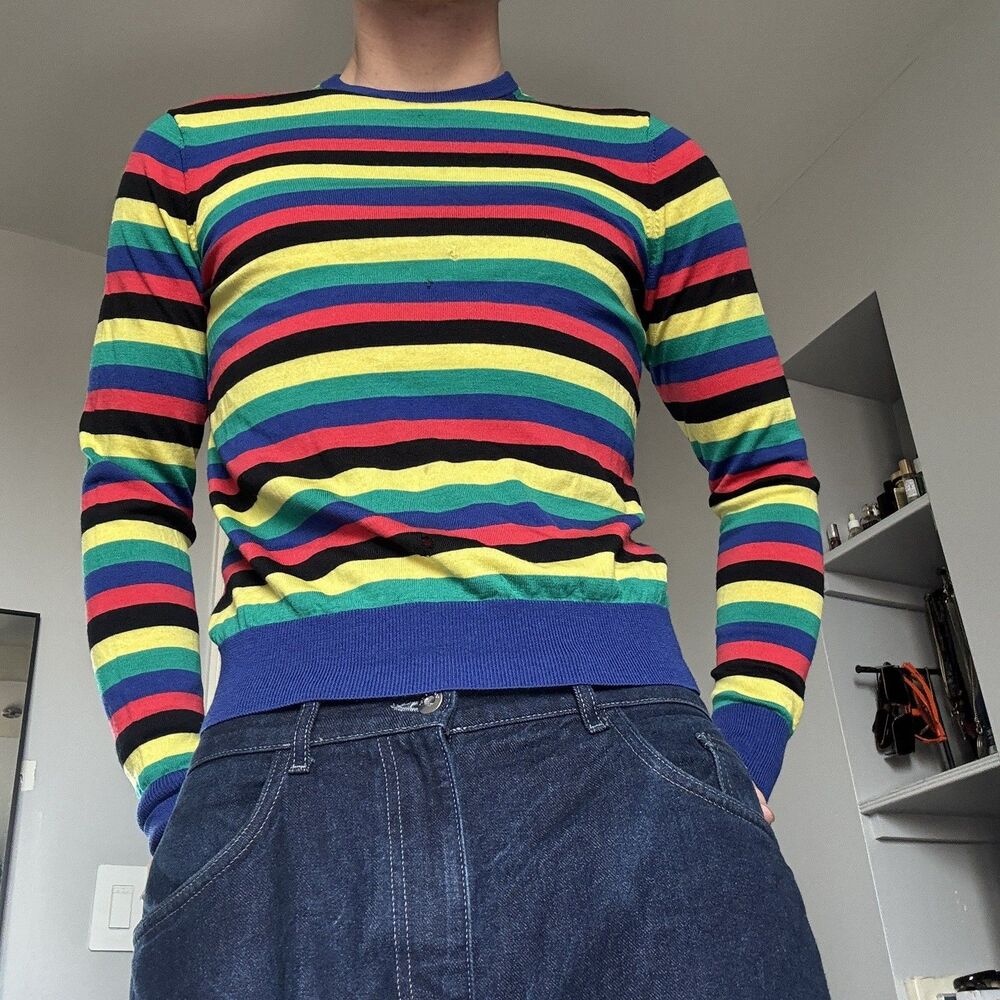 Uniqlo JW Anderson Multicolor Stripe Wool Pullover Sweater Men's Sz Small